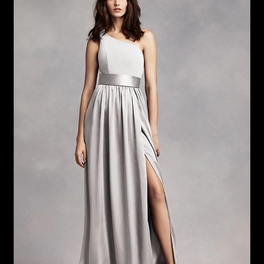 White by Vera Wang Silver One-Shoulder Evening Gown